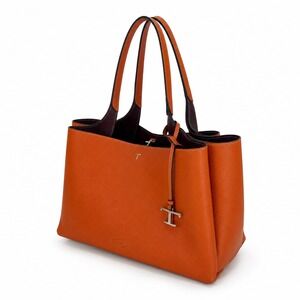 Tod's Medium Leather Tote Bag Orange Burgundy